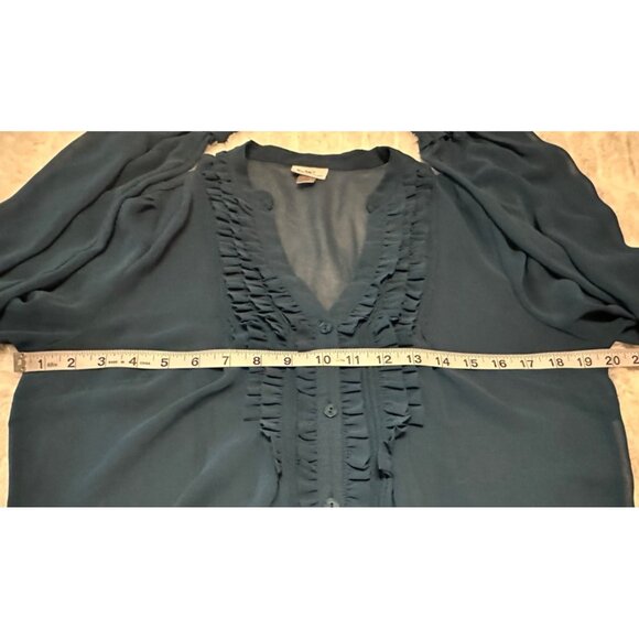 Worthington Brand Teal Blue Sheer Ruffled Blouse 100% Polyester Women's Size L - Picture 16 of 16